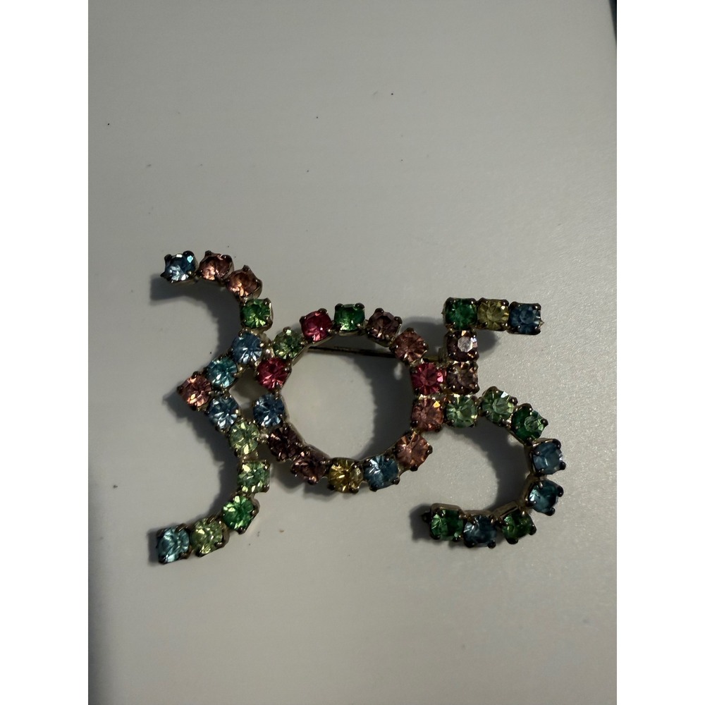 Vintage Multi Color Rhinestone Brooch Silver Tone Abstract Swirl Pin Jewelry